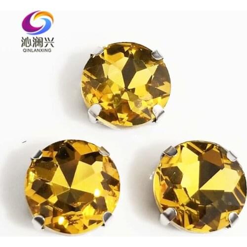 Free shipping Golden yellow round shape High quality Glass Crystal sew on claw loose rhinestones,Diy Clothing accessories SWB22