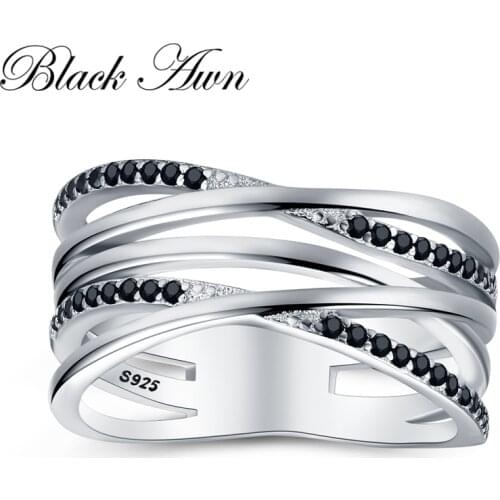 [BLACK AWN] Vintage 925 Sterling Silver Jewelry Rings for Women Hollow Luxury Finger Ring G063