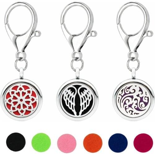 Angel Wing Cloud Key Chain Essential Oil Perfume Diffuser 25mm Magnetic Locket with Lobster Clasp Key Ring 5pcs Pads Free