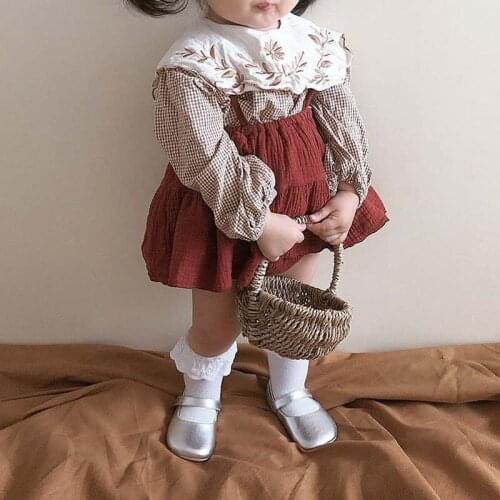 Newborn Baby Girl Clothes Set Vintage Kids Embroidery Blouse+Suspender Skirt Outfits Set Baby Toddler Cotton Linen 2Pcs Suits