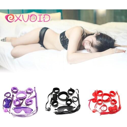EXVOID Spanking Whip BDSM Bondage Collar Blindfold Fetish Handcuff Sex Toys for Couples Restraints SM Slave 7PCS/SET Sex Leather