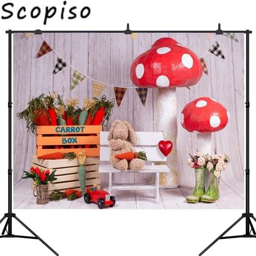 Scopiso Photography Backdrops Easter Rabbit Mushroom Wood Wall Party Decoration Kids Children Portraits Photo Booth Studio Props
