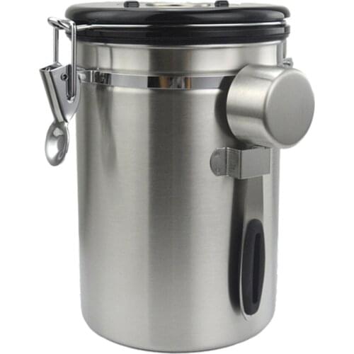 Airtight Cans Storage Bottles Store Items 1500ML Buckle Tea Stainless Steel Snapped Seal With Exhaust Valve And Hanging Spoon