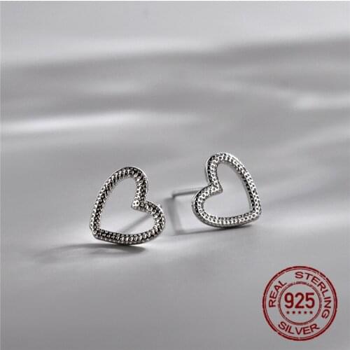 INEFFA Genuine Fashion 925 Sterling Silver Sweet Cute Dazzling CZ Love Heart Stud Earrings For Women Girls Kids Lady Jewelry