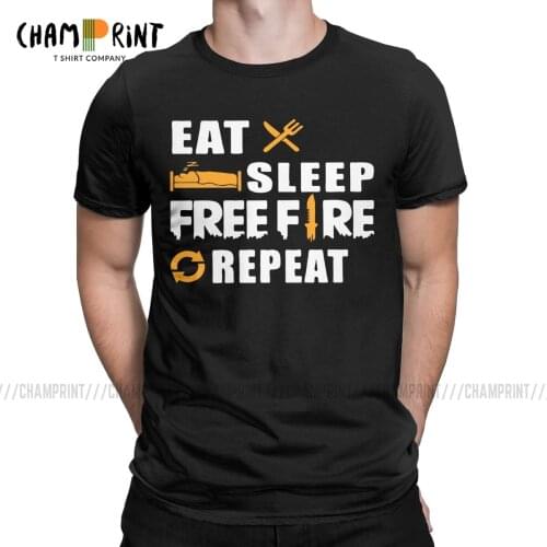 Men Eat Sleep Free Fire Repeat T Shirts Freefire Shooting Game Clothes Funny Short Sleeve Round Collar Tees Summer T-Shirts