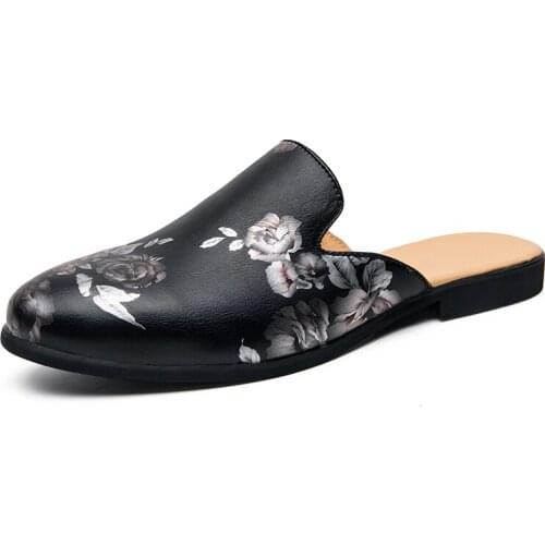 2021 Fashion Print Mules Shoes Summer Breathable Large Size Non-slip Leather Trendy Casual Shoes Comfortable Sandals for Mens