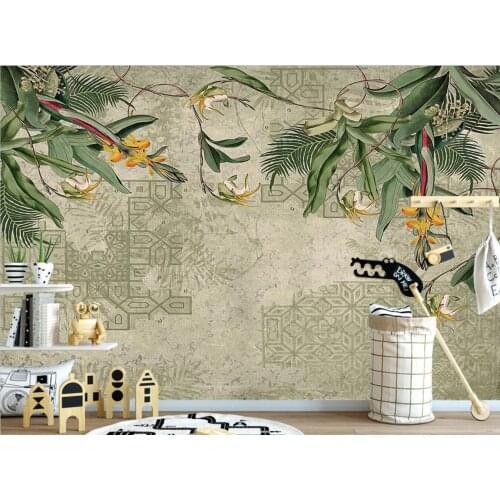 Custom wallpaper tropical forest plant mural retro hand-painted leaf wallpaper TV background wall home decoration 3d wallpaper