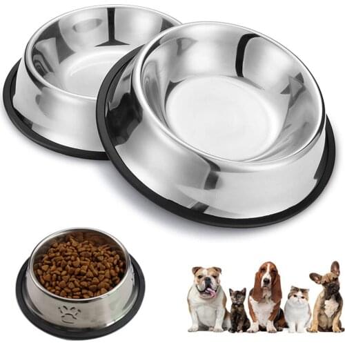 No Spill Non-Skid Stainless Steel Dogs Bowls with Rubber Base for All Sized Dogs Cats Feeder Feeding Dog Food and Water Bowls