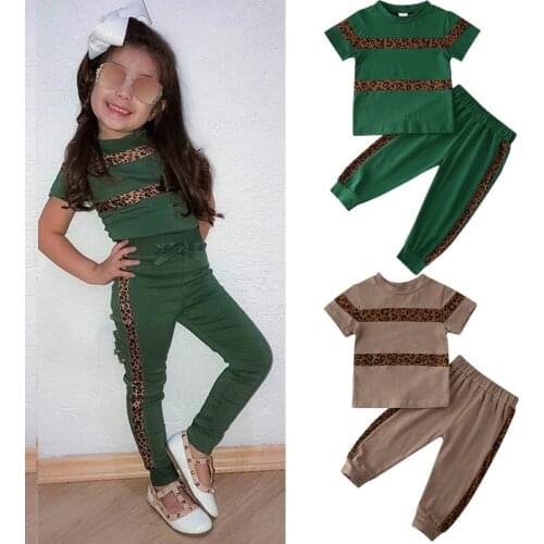 Baby Girls Spring Summer Clothing Sets Leopard Print Short Sleeve T Shirts Tops+Pants Summer Outfits