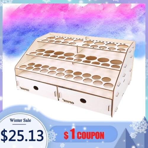 58 Holes Pigment Ink Bottle Organizer Wooden Double Drawer Paint Storage Rack Painting Brush Holder Modular Stand Art Supplies