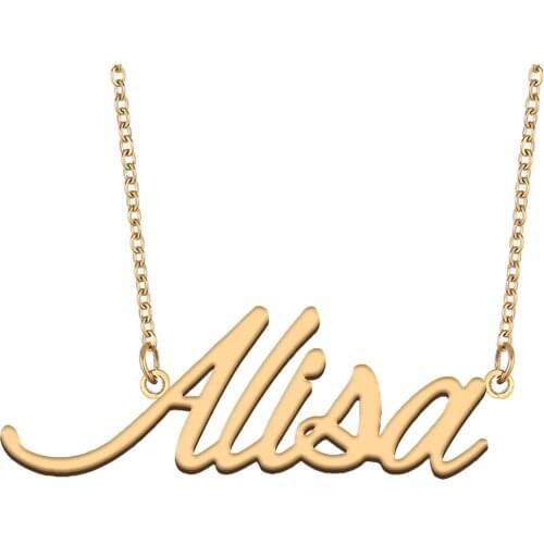 Alisa Name Necklace for Women Stainless Steel Jewelry 18k Gold Plated Alphabet Nameplate Pendant Femme Mother Girlfriend Gift