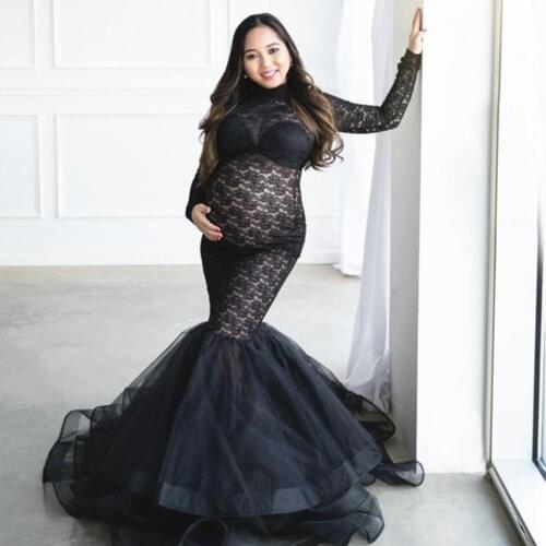 Pregnant Dress New Maternity Photography Props For Shooting Photo Pregnancy Clothes Lace Turtleneck Gown