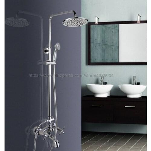 Polished Chrome Rainfall 8" Shower Set Dual Handle Wall Mounted Bathroom Shower Faucet kit with Handshower Tub Spout Ncy354