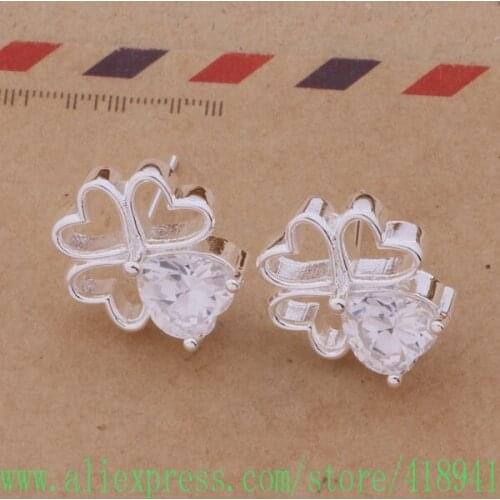 Silver Plated earrings , Silver Plated fashion jewelry , four hearts with stone /ercanija bseakjla AE560