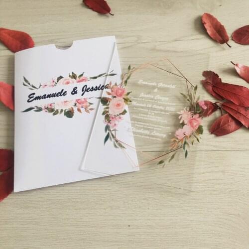 New Acrylic Wedding Invitation Card with Pocket Envelop Custom Good Quality Birthday Baptism Invitations Cheap Price 10sets