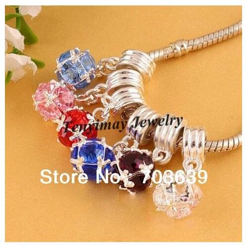 Mixed Color 10mm Silver Plated Crystal Ball Pendants Fit Snake Chian Bracelet 24pcs/lot