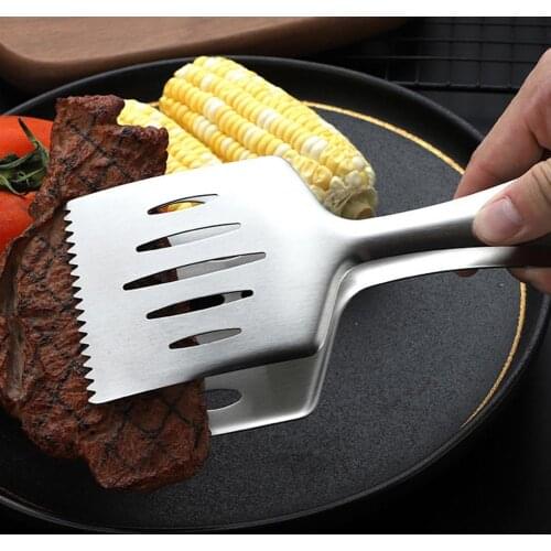Grilling Tongs Eco-friendly Rust-proof Stainless Steel Salad Bread Serving Tongs Supplies for Home Kitchen Non-slip Cooking Tool