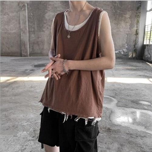 2021 Sports mens vest solid color summer Korean sports mens leisure all-match loose vest