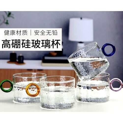 Glass teacups with high temperature resistant cups ins simple Beili milk tea cups for breakfast household glasses hammer cups