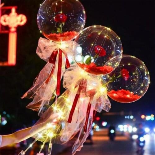 LED Luminous Balloon Rose Bouquet Helium Transparent Rose Bouquet Handle Led Balloon With Sticks Wedding Birthday Party Decor #4