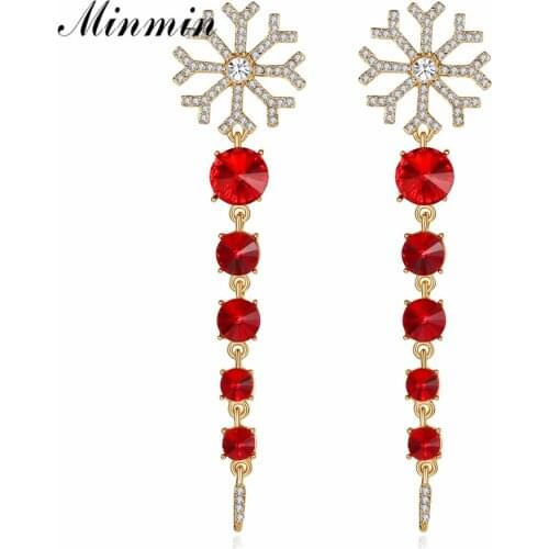 Minmin Unique Colorful Crystal Snowflake Long Earrings for Women Fashion Party Jewelry Dangle Korean Earrings Christmas MEH1211