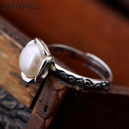 MAYONES Pearl Ring Real 925 Sterling Silver Exaggerated Creative Flower Natural Freshwater Pearl Rings For Womens Jewelry