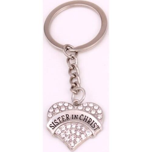 Women Key Chains Heart Pendant SISTER IN CHRIST Written With Beautiful Crystals Convenient Zinc Alloy Provide Dropshipping