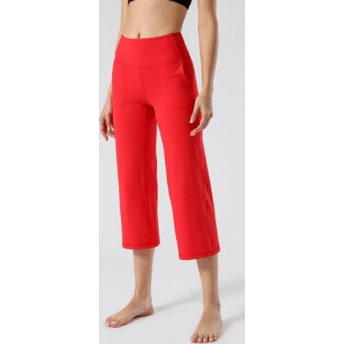 NWT 2021 Women Capris Top Quality Women Yoga High Waist Back Waist Crop Solid Skinny Stretch Leggings Wide Leg Deign Capris