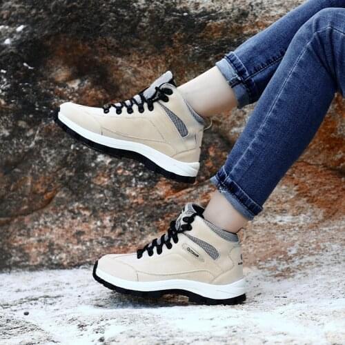 TUINANLE Winter Sneakers Plush Women Hiking Shoes Womens Camping Sneakers Breathable Shoes Plus Size 35-46 Slip-on Keep Warm