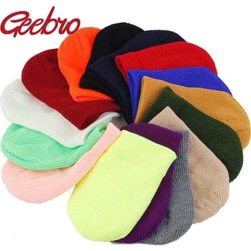 Geebro Winter Warm Knitted Skullcap Adult Casual Hip Hop Hat Women Men Acrylic Beanie Cap Unisex Solid Color Keep Elastic Hats