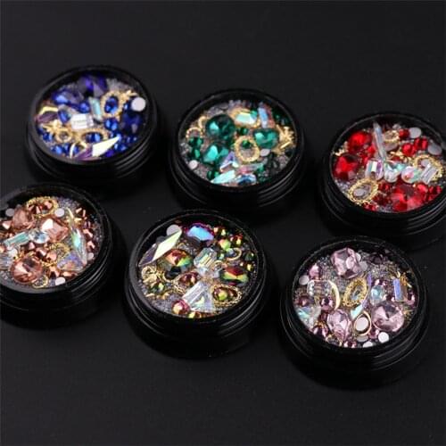 1Box Nail Bead 6 Style Nail Crystal Alloy Caviar Bead Mixed-Color Mix-Shape Nail Jewelry Bead Rhinestone Nail Tip Art Decoration