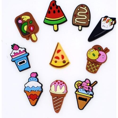 10 pcs Mini Super Cute Ice Cream Pizza Sushi Kids Girls And Boys Summer Hole Shoes Ornaments Bracelet Charms Festival Gift XH-57