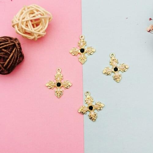 10pcs/pack 23*26mm Cross Metal Pearl Cross Golden Charms Pendant For Earring Bracelet DIY Handmade FX386