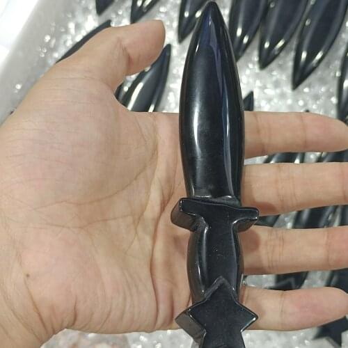 1pc Natural Quartz Crystal Dagger Hand Carved Crystal Obsidian Knife Crafts Healing Crystal Stone Home Decoration Gifts