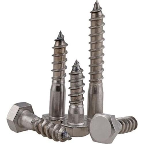 3pcs M6 304 stainless steel Hexagon Self-tapping screws DIN571 Hex head Wood screw bolt 30mm-80mm Length