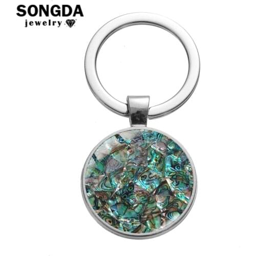 SONGDA Vintage Colorful Shell Abalone Pattern Keychain Ocean Style Picture Glass Dome Pendant Key Chain Idea Gift for Girlfriend