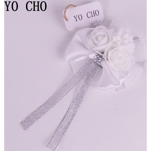 YO CHO Delicate White Silk Rose Flowers Brooch Corsage Pin Wedding Corsage Groom Boutonniere Wedding Flowers Quinceanera Prom