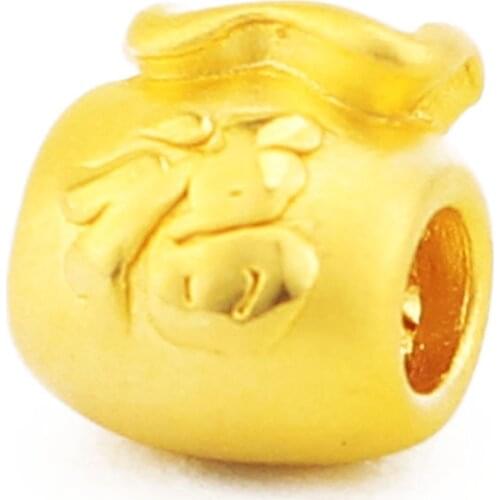 Pure 24K Yellow Gold Bracelet 3D 999 Gold Fu Bag Red String Bracelet 0.4-0.5g