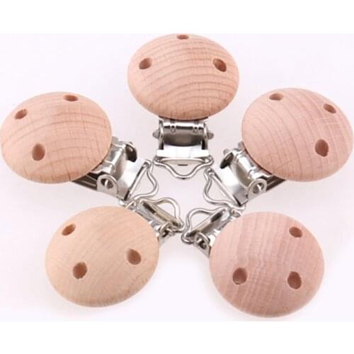 Sutoyuen 50PCS 30MM Baby Round Pacifier Metal Wooden Dummy Clips Teether Food Grade For DIY Baby Chewing Jewelry Chain Accessory