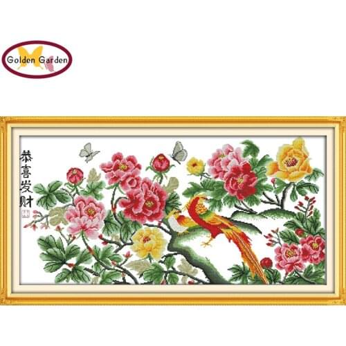 GG Wish You Prosperity Pattern Chinese Cross Stitch Counted Cross Stitch Kit for Embroidery Cross Crafts Peony Cross Stitch Set