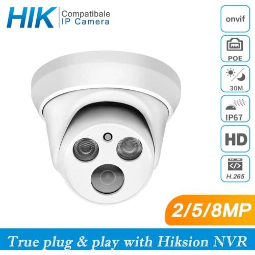 Hikvision Compatible 5MP Dome POE IP Camera 8MP Home Security CCTV Camera 1080P IR 30m ONVIF H.265 P2P Plug&play Security IPC