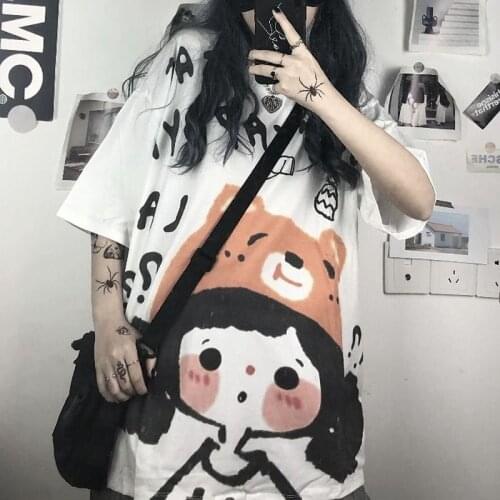 Cotton Harajuku little girl T-shirt summer new short-sleeved men women student Korean oversize kawaii bottoming shirt streetwear