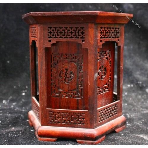 China Huanghuali Wood Precious Hardwood Handmade Dalbergia Pavilion Brush Pot
