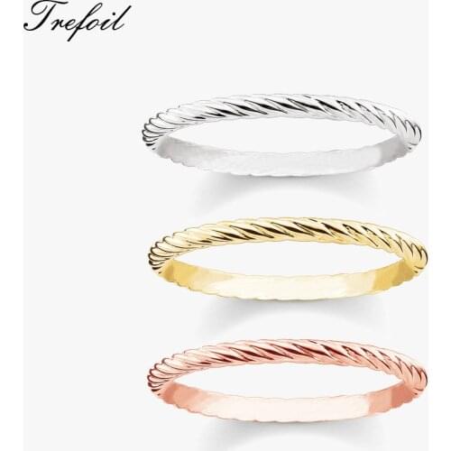 Ring Classic Cord Look Silver Rose Gold Color Europe New Fine Woman Jewerly 2021 Summer Brand True Love 925 Sterling Silver Gift