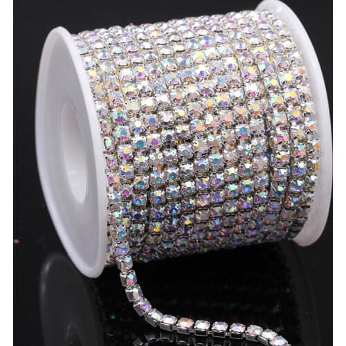 10Yards/lot ss6-ss18 AB Crystal rhinestone chain Cup chain glue on sew on rhinestones trims for DIY garment ornament accessories