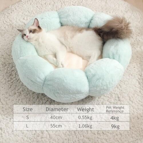 Cat Bed Flower Shape Cats Winter Warm House Cute Coral Fleece Round Cushion Beds for Small Dog Kitten Kennel Mattress