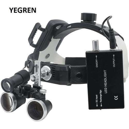 2.5X 3.5X Dental Surgery Loupe Head Wearing Binocular Magnifier Adjustable 5W Headlight with Rechargeable Li-on Battery & Clip