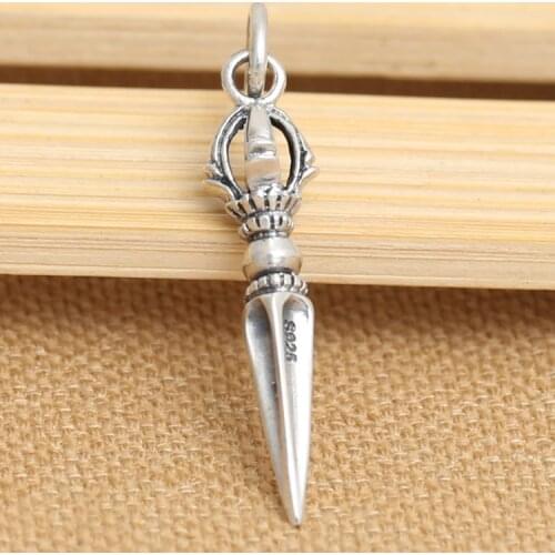 Small 925 Silver Tibetan Dorje Pendant vintage sterling silver Dorje Amulet Pendant Mini Buddhist Dorje Amulet