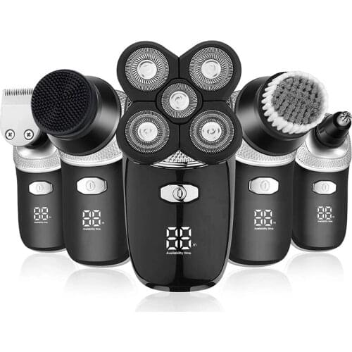 Hair Clipper for Bald Men Grooming Kit 5 in 1 Wet Dry Rotary Shavers Nose Hair Beard Trimmer Clippers Cordless Waterproof USB
