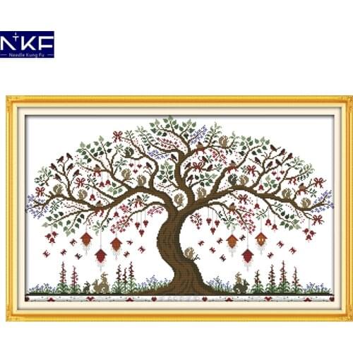 NKF Love Tree Counting cross embroidery Needlework Print Cross Stitch Sets for Embroidery Kits Counted Cross-Stitching Wall Home